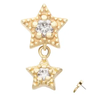 14kt Gold Beaded Double Star Dangle Clear CZ Threadless Top