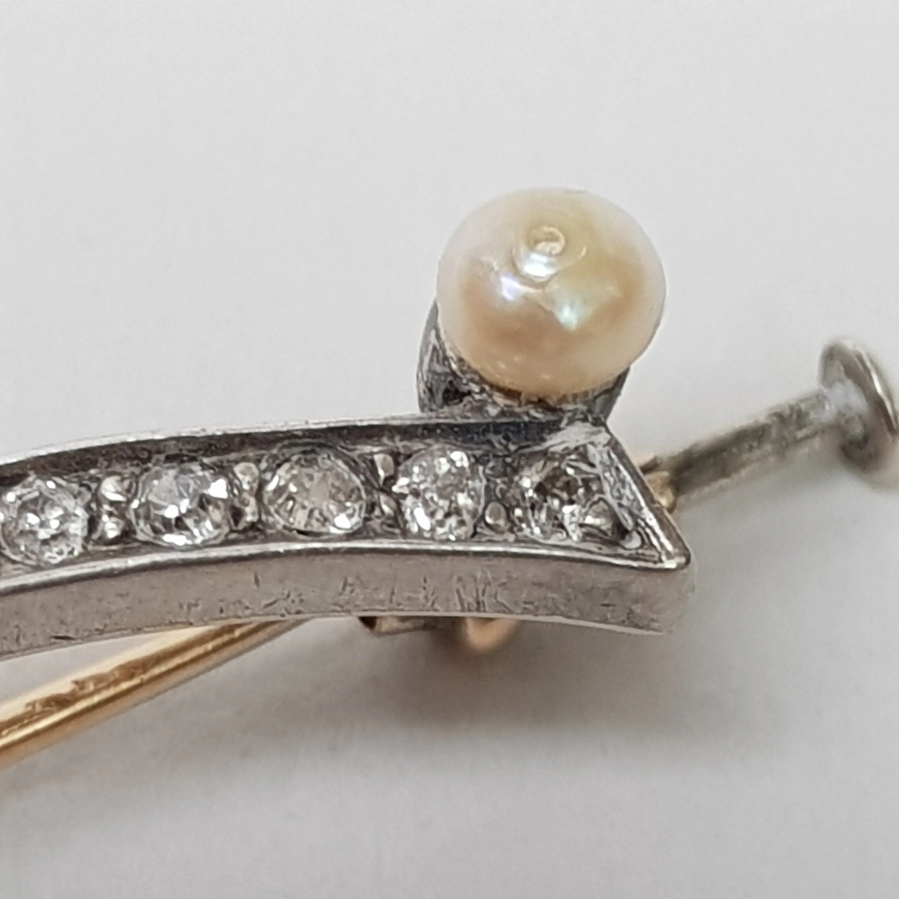 15k Gold Silver Diamond And Pearl Ocean Wave Brooch Antique Edwardian circa 1905