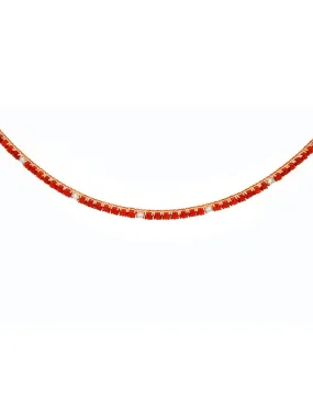 16.04ct Red Coral Diamond 18K Gold Tennis Necklace