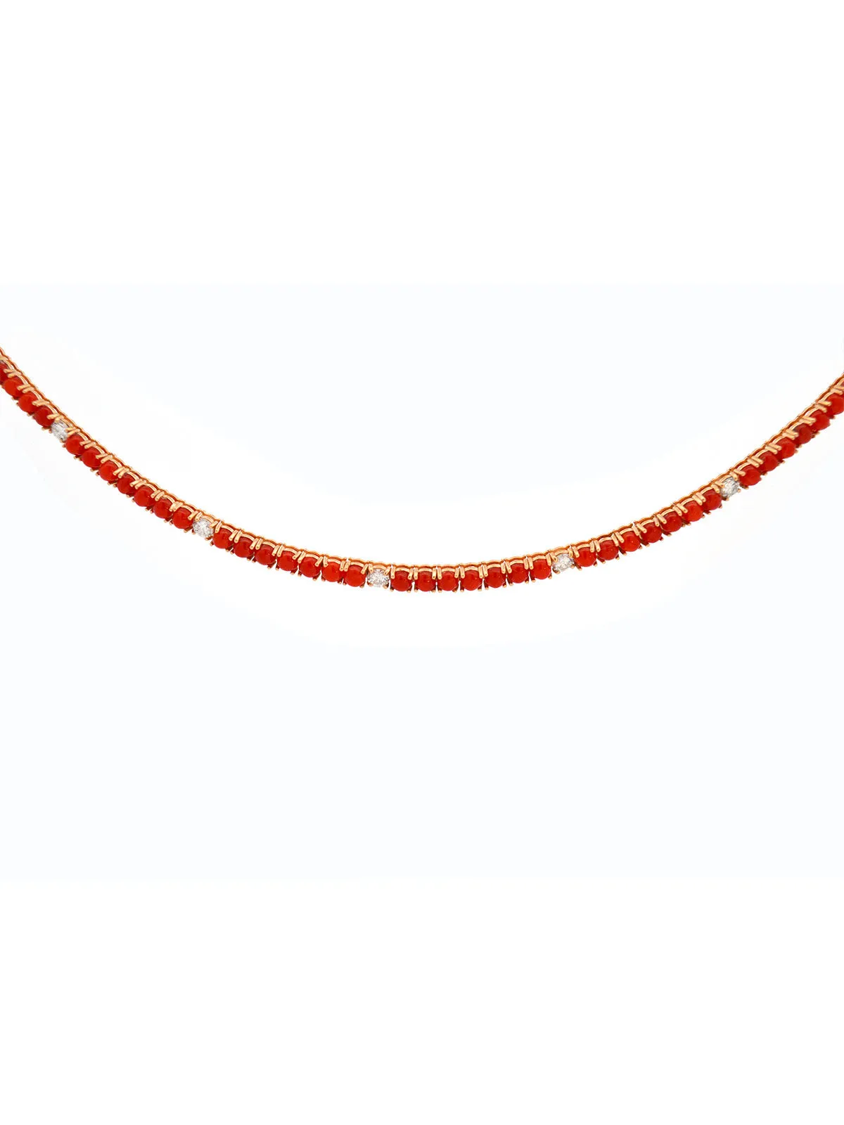 16.04ct Red Coral Diamond 18K Gold Tennis Necklace