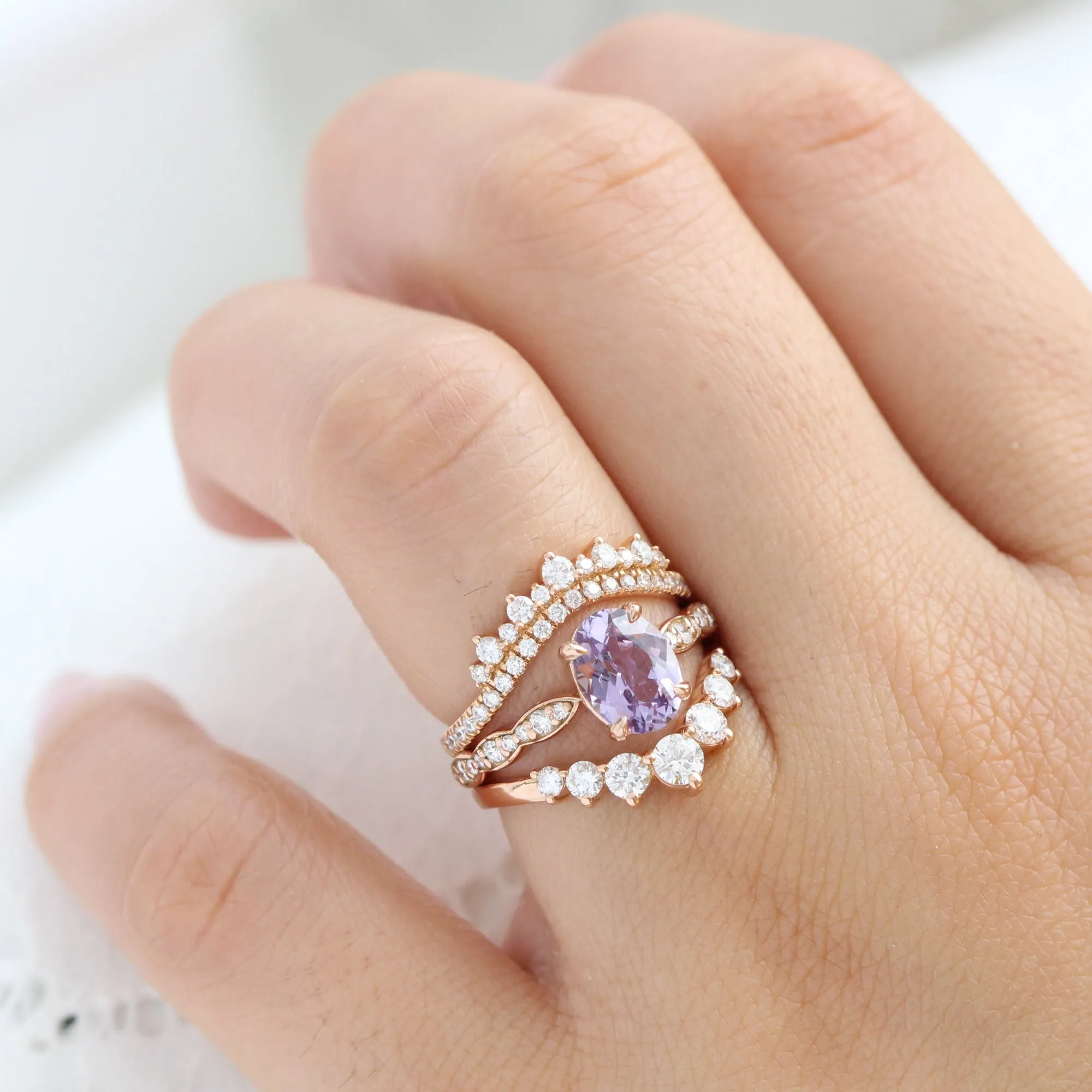 1.75 Ct Oval Lavender Purple Sapphire Ring in 14k Rose Gold Low Profile Ring, Size 6.25