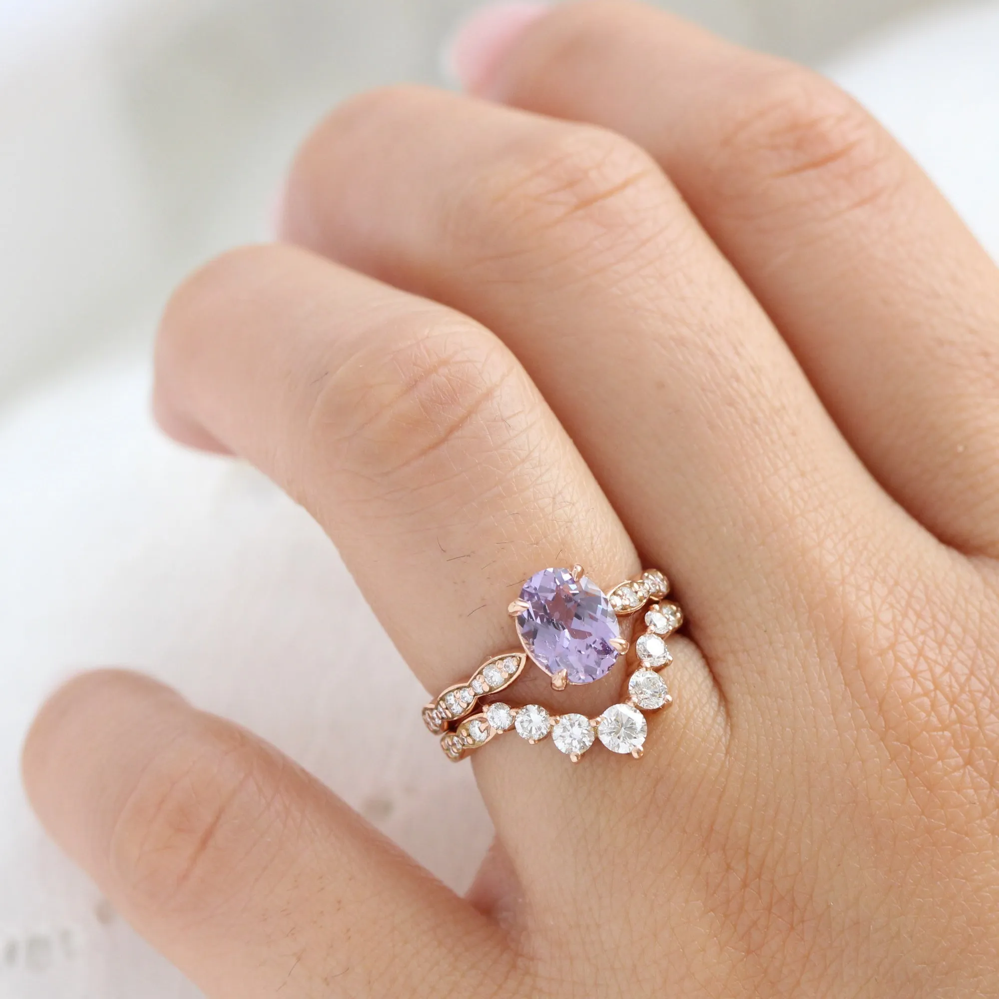 1.75 Ct Oval Lavender Purple Sapphire Ring in 14k Rose Gold Low Profile Ring, Size 6.25