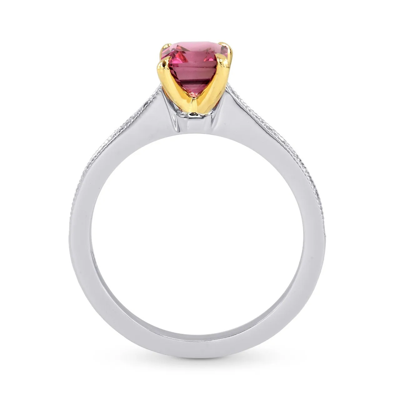 18Ct White Gold Emerald-cut Pink Tourmaline & Diamond Ring