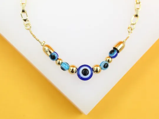 18K Gold Filled Blue Evil Eye Bracelet (I514)