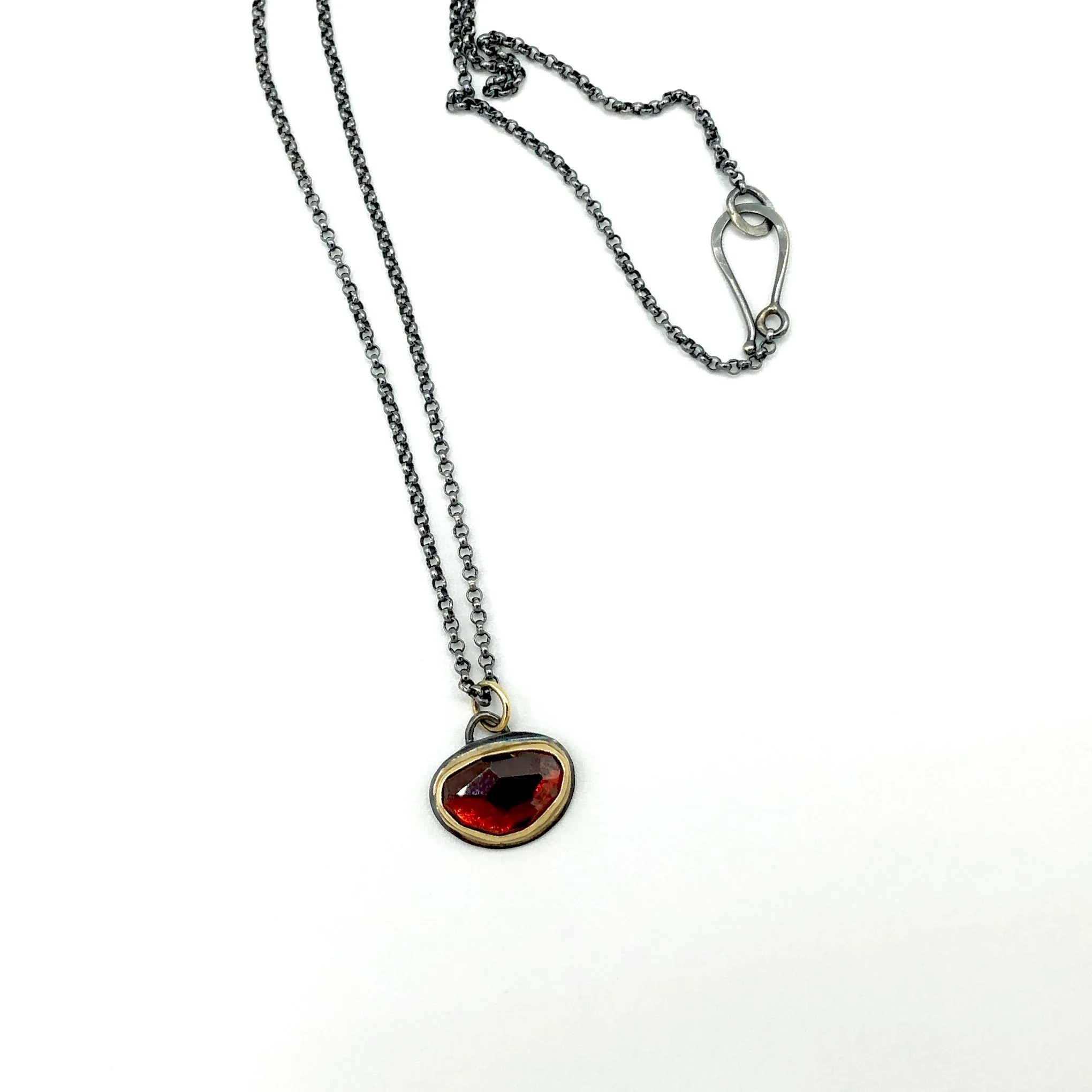 18k Gold Rose Cut Garnet Sterling Silver Necklace