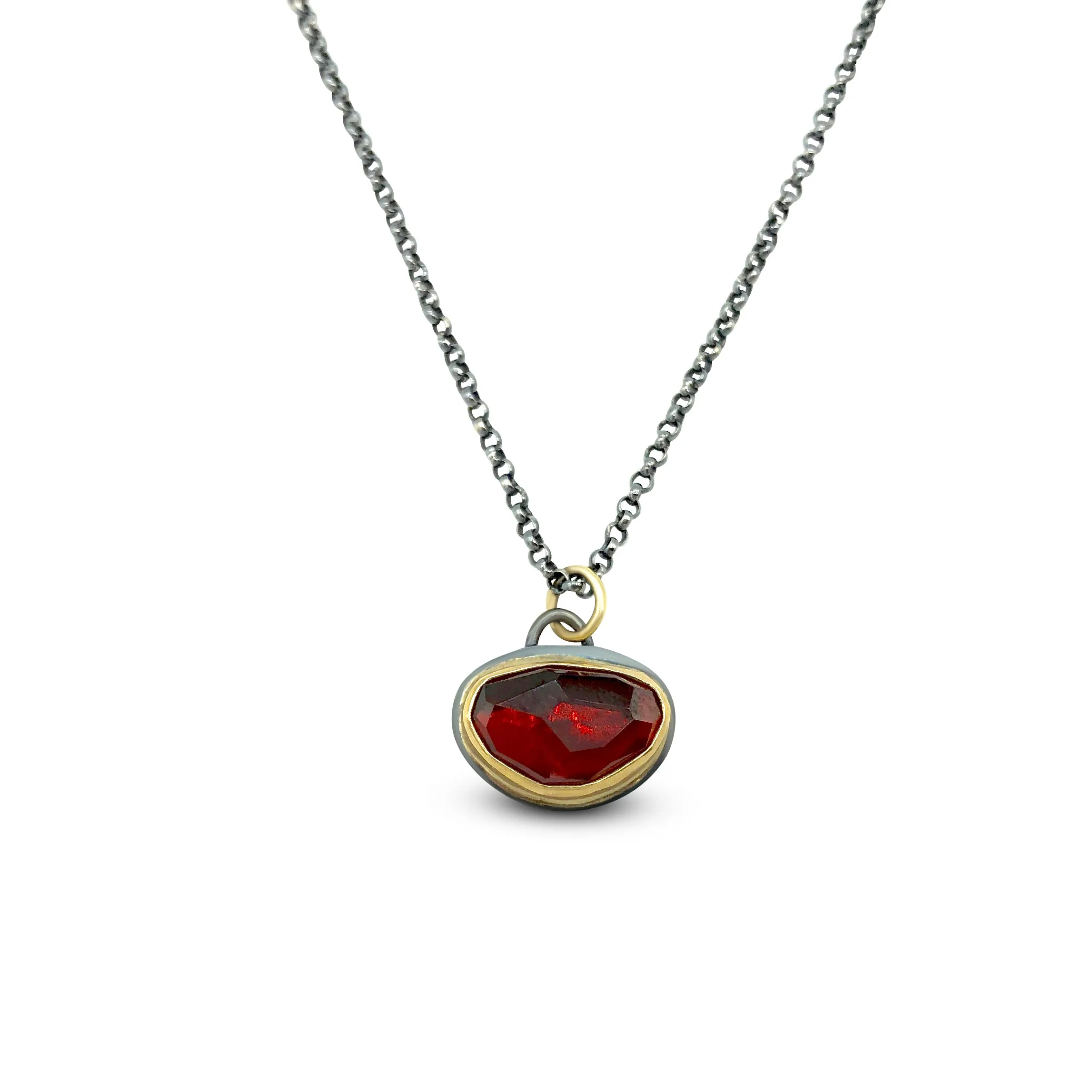 18k Gold Rose Cut Garnet Sterling Silver Necklace