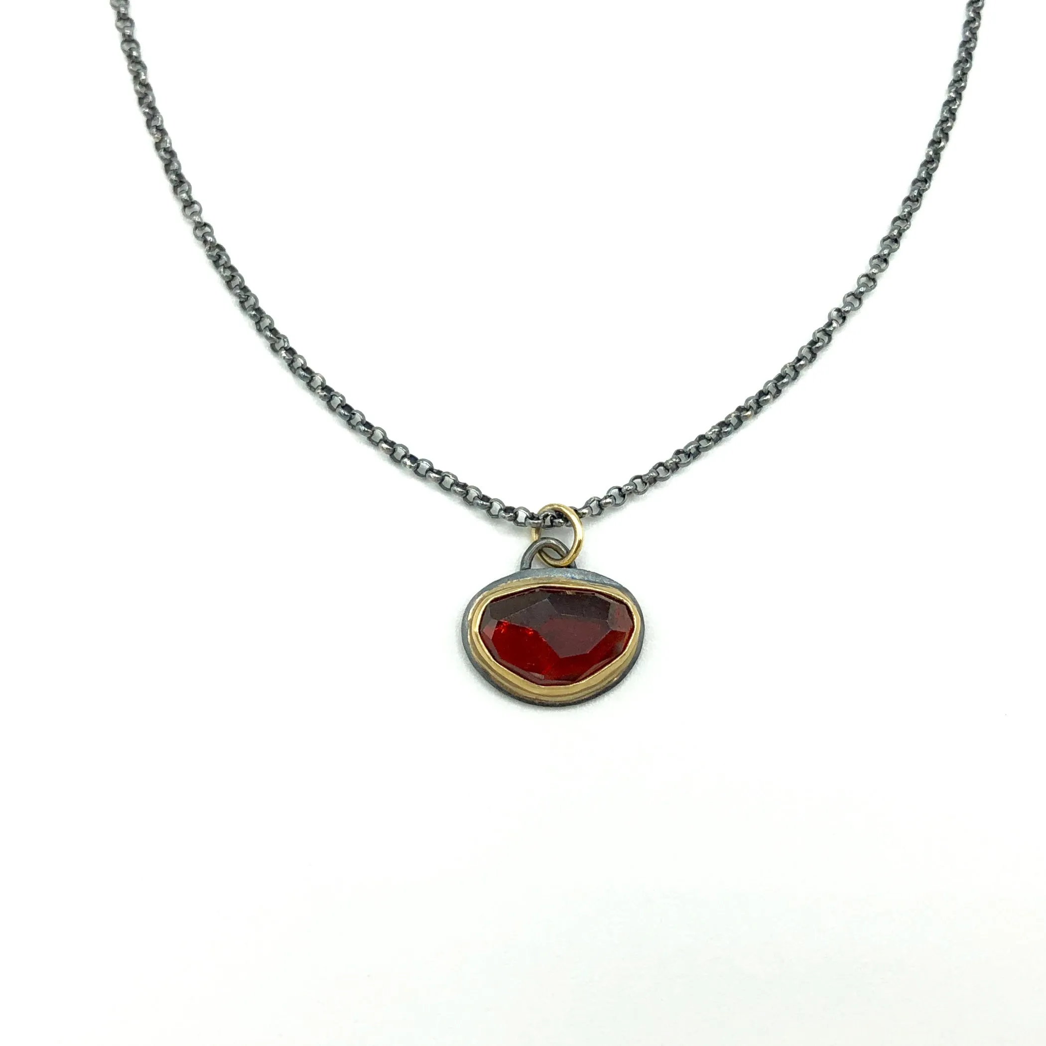 18k Gold Rose Cut Garnet Sterling Silver Necklace