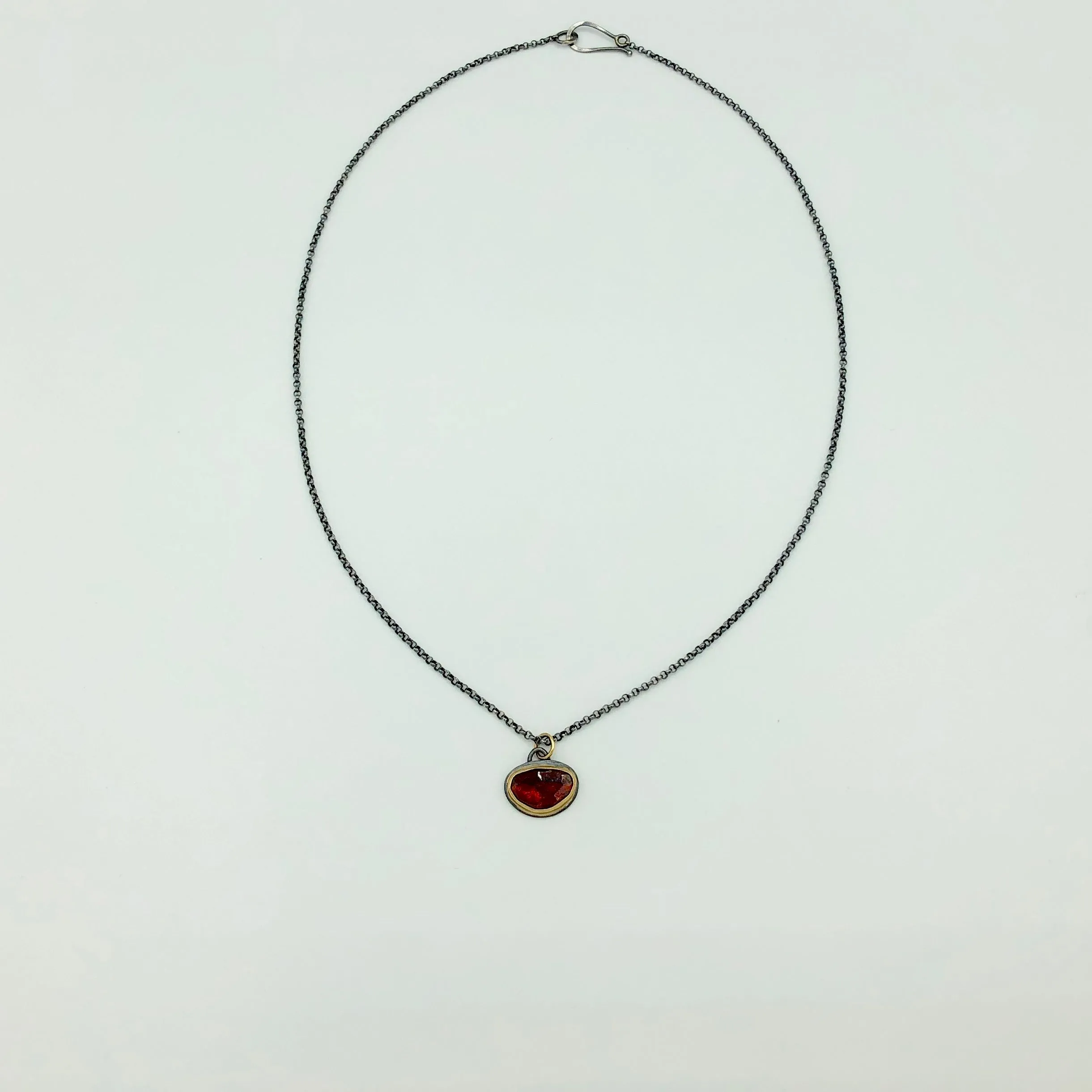 18k Gold Rose Cut Garnet Sterling Silver Necklace