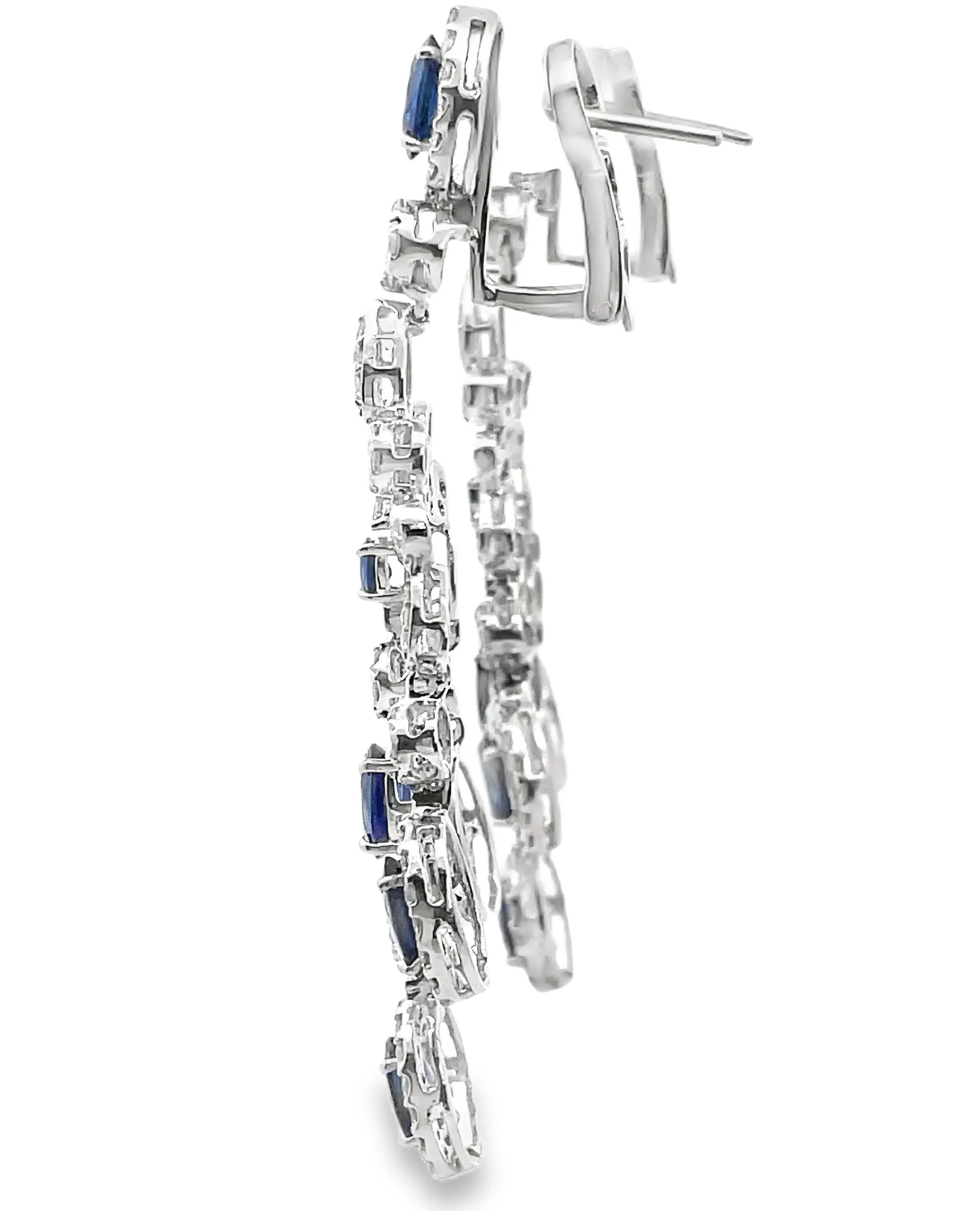 18K White Gold Blue Sapphire and Diamond Chandelier Earrings