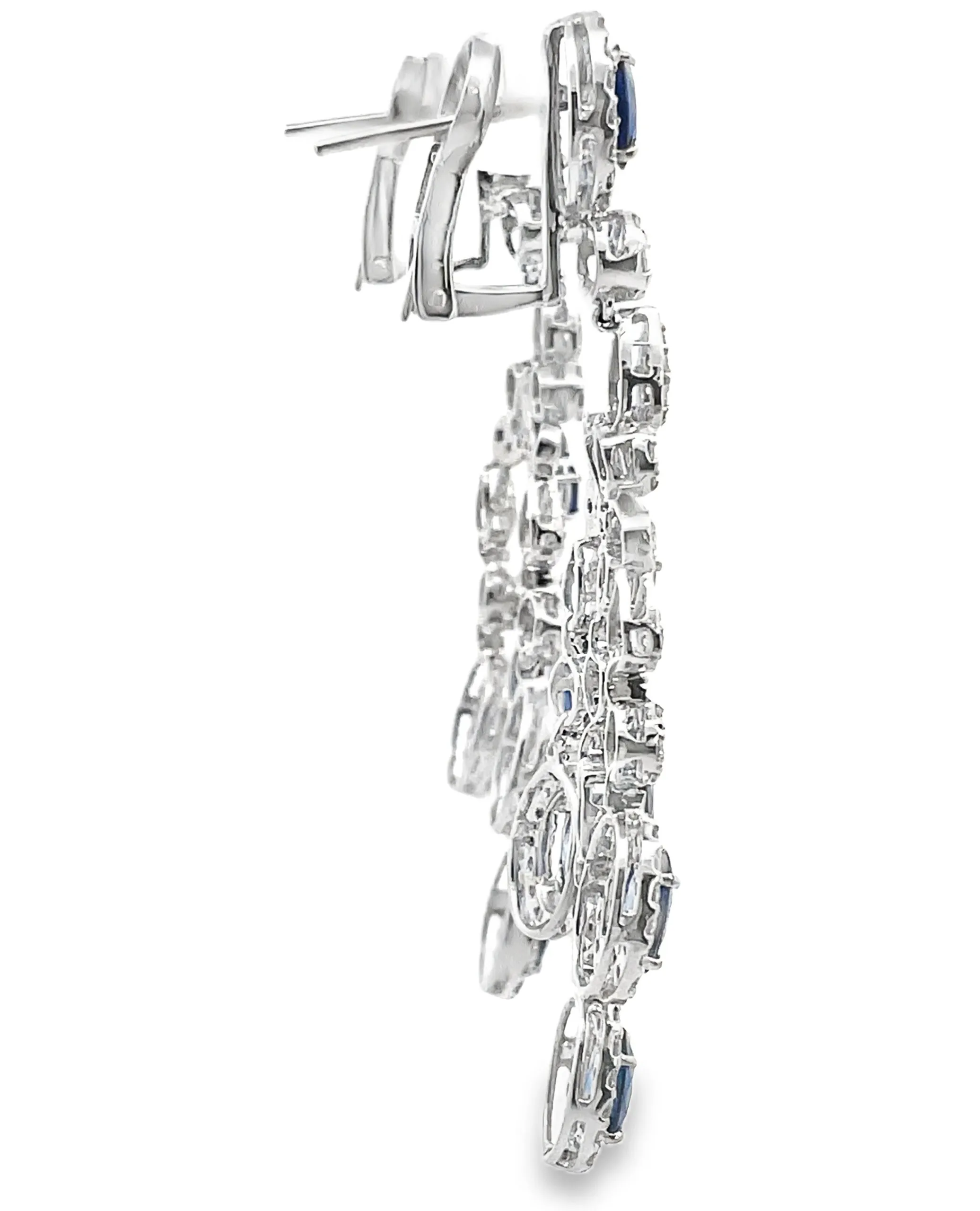 18K White Gold Blue Sapphire and Diamond Chandelier Earrings