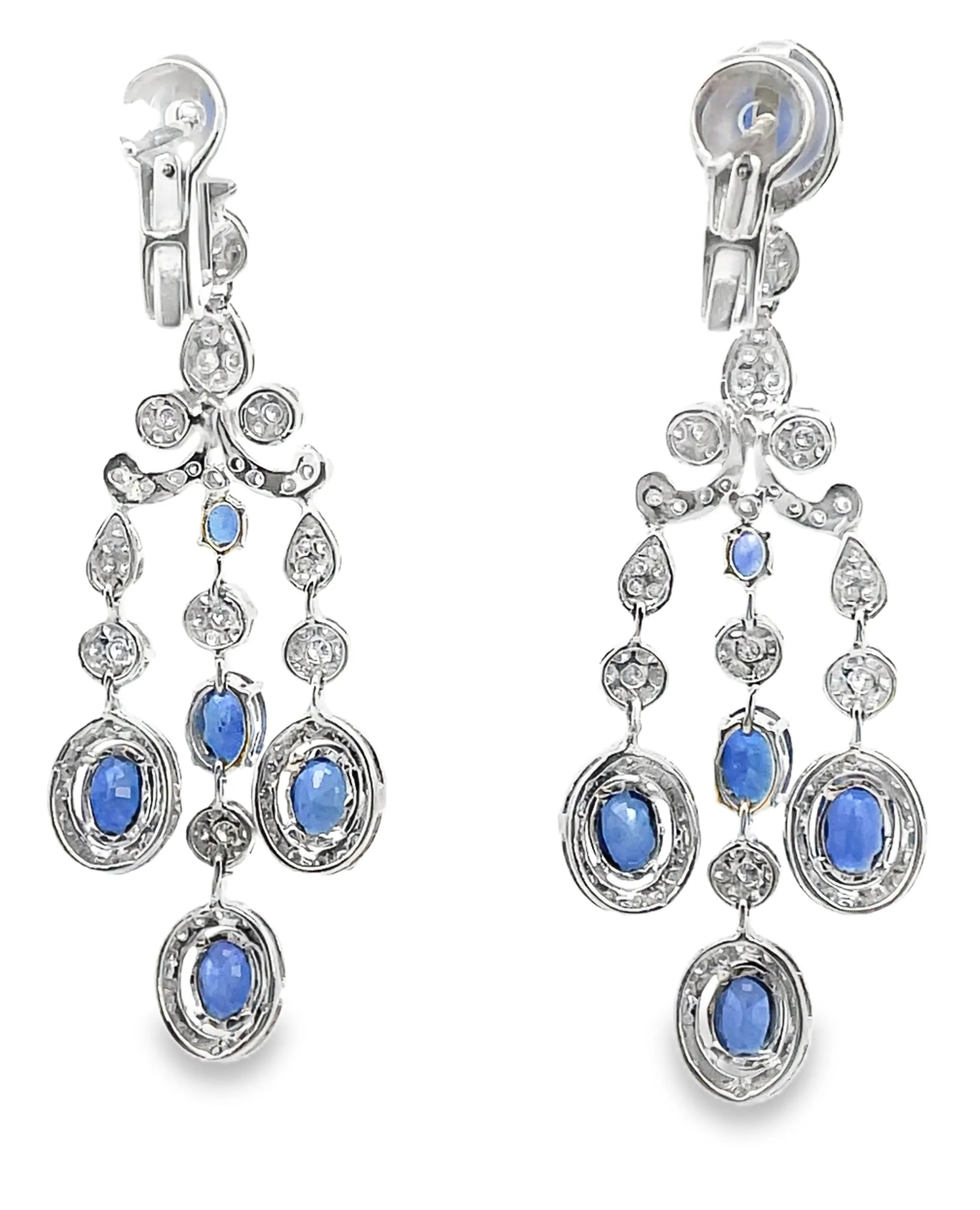 18K White Gold Blue Sapphire and Diamond Chandelier Earrings