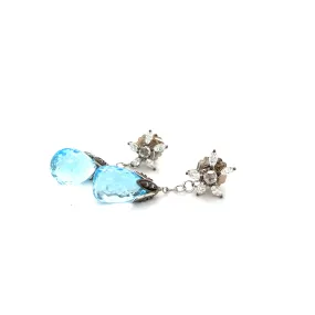 18kt White Tulip Cap Blue Topaz Briolette Detachable Chandelier