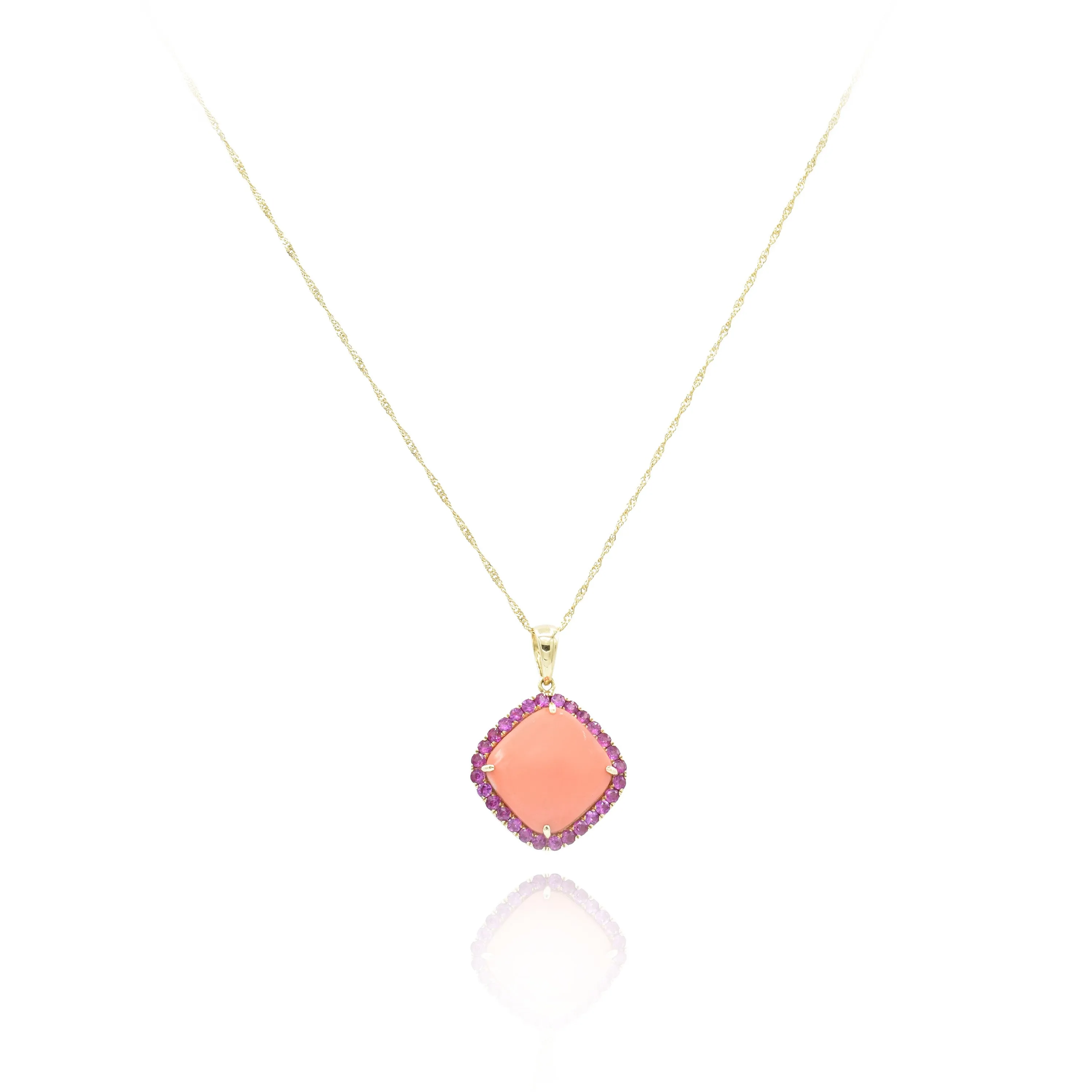 18kt Yellow Gold Coral and Pink Sapphire Pendant