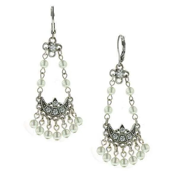 1928 Jewelry Crystal Arc Faux Pearls Chandelier Earrings