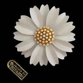 1960s Trifari Enamel Flower Brooch With Original Tags