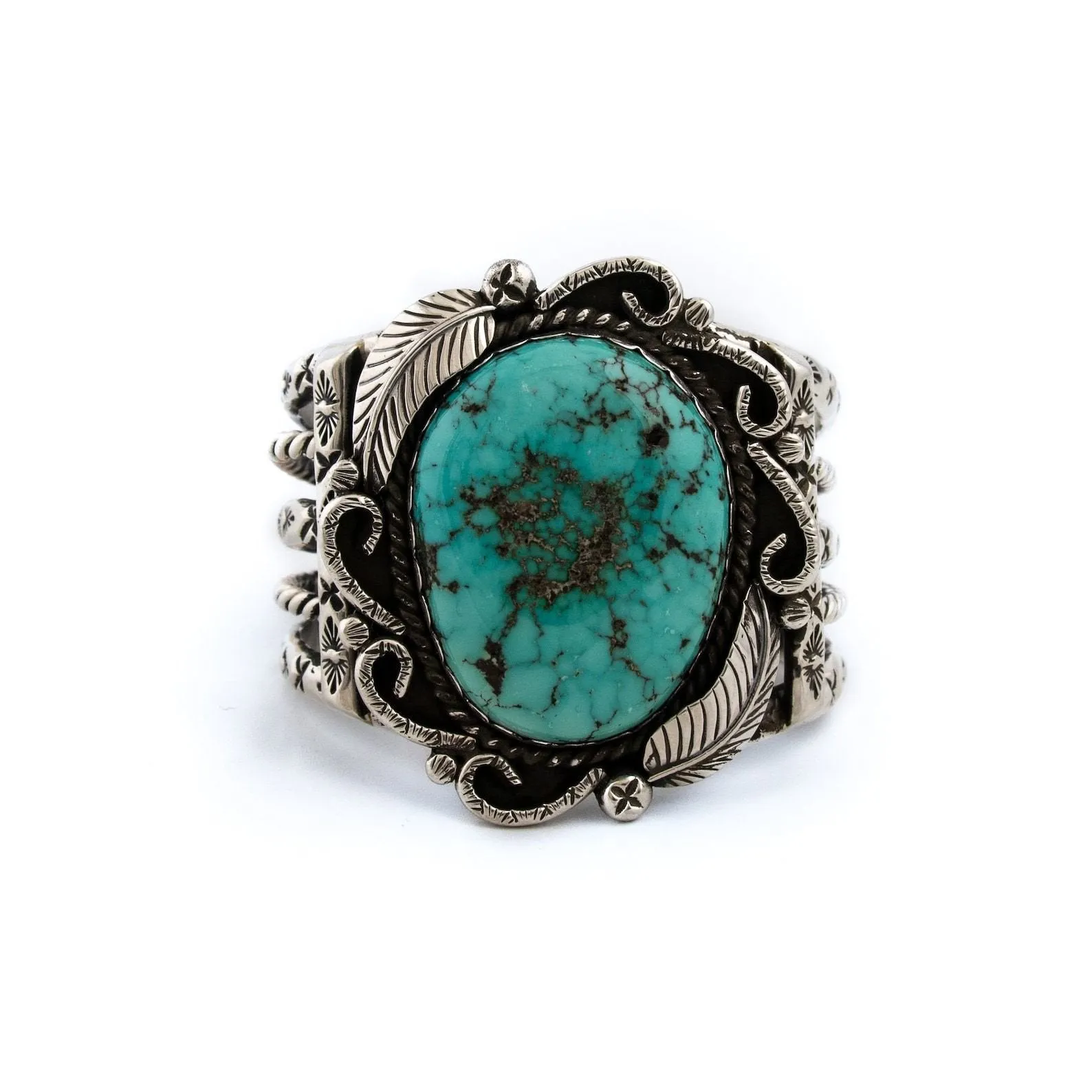 1970s Feather Bezel Turquoise Cuff