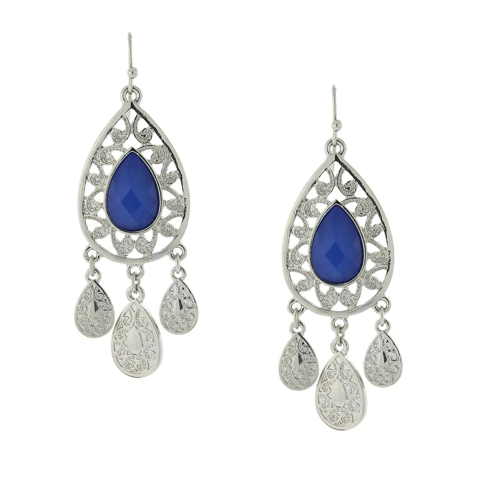 2028 Jewelry Multi Teardrop Filigree Stone Chandelier Earrings