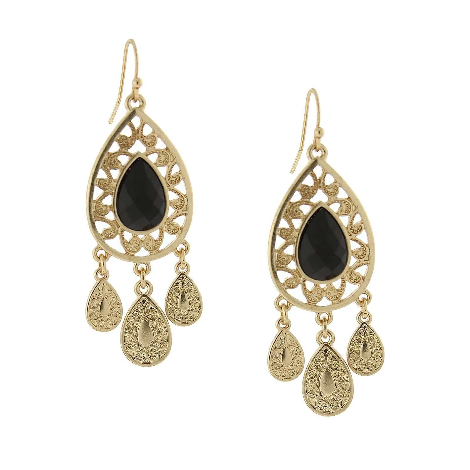 2028 Jewelry Multi Teardrop Filigree Stone Chandelier Earrings