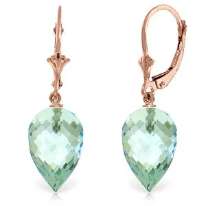 22.5 Carat 14K Solid Rose Gold Pointy Briolette Drop Blue Topaz Earrings