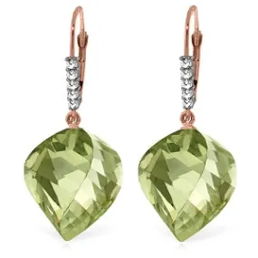 26.15 Carat 14K Solid Rose Gold Earrings Diamond Briolette Green Amethyst