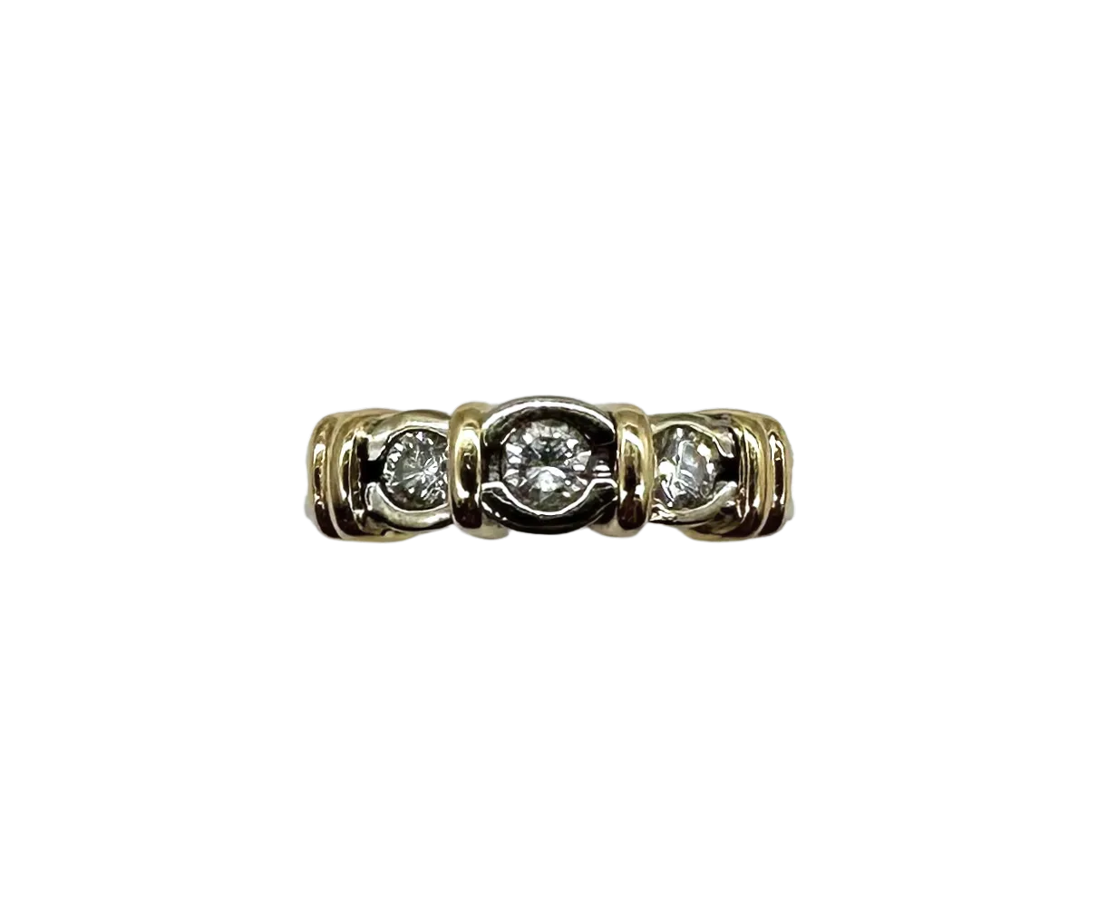 3 Stone Bezel Set Diamond Bar Ring