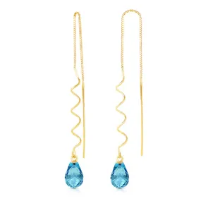 3.3 Carat 14K Solid Yellow Gold Counting Moments Blue Topaz Earrings