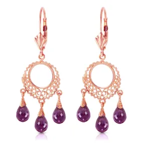 3.75 Carat 14K Solid Rose Gold Chain Drop Earrings Amethyst