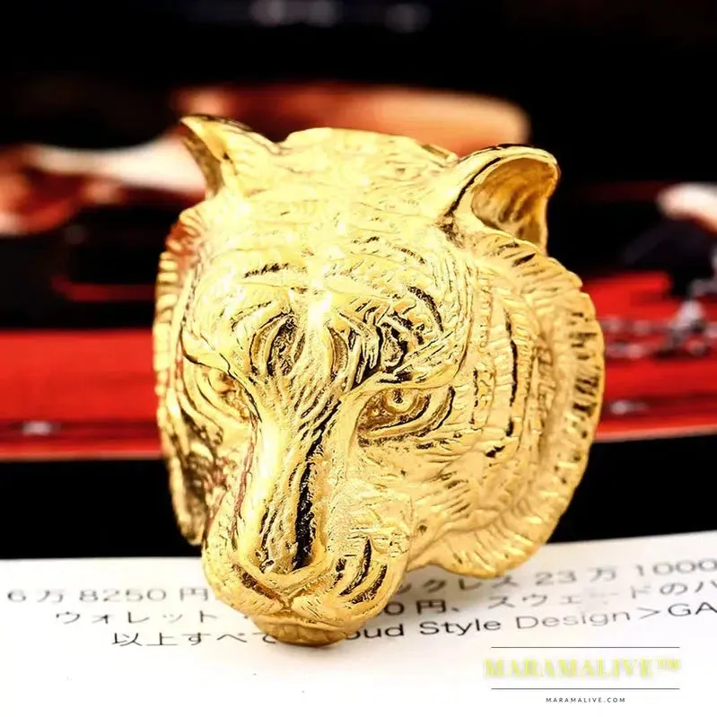 3D Gold color Tiger Head Unique Animal Ring For Man Biker Punk jewelry accessories Boyfriend gift