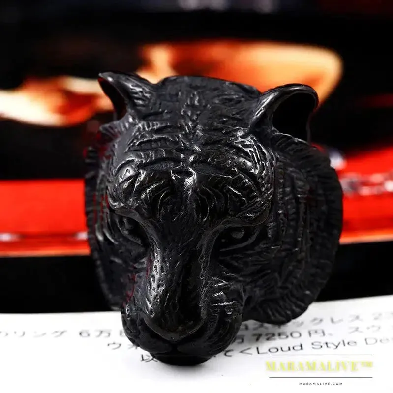 3D Gold color Tiger Head Unique Animal Ring For Man Biker Punk jewelry accessories Boyfriend gift