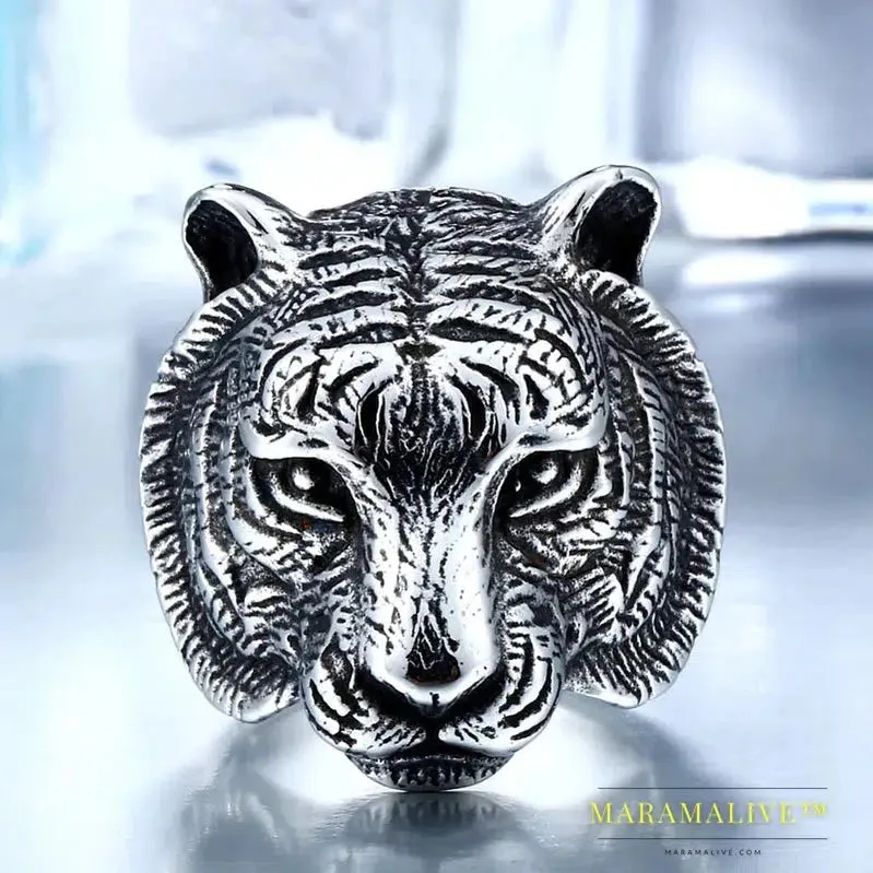 3D Gold color Tiger Head Unique Animal Ring For Man Biker Punk jewelry accessories Boyfriend gift