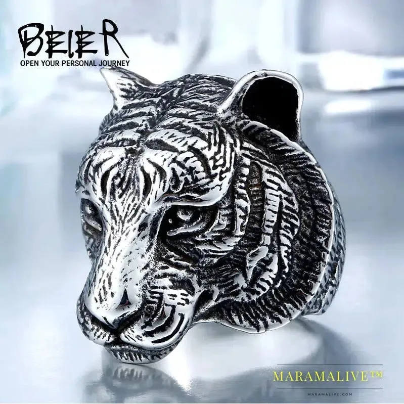 3D Gold color Tiger Head Unique Animal Ring For Man Biker Punk jewelry accessories Boyfriend gift