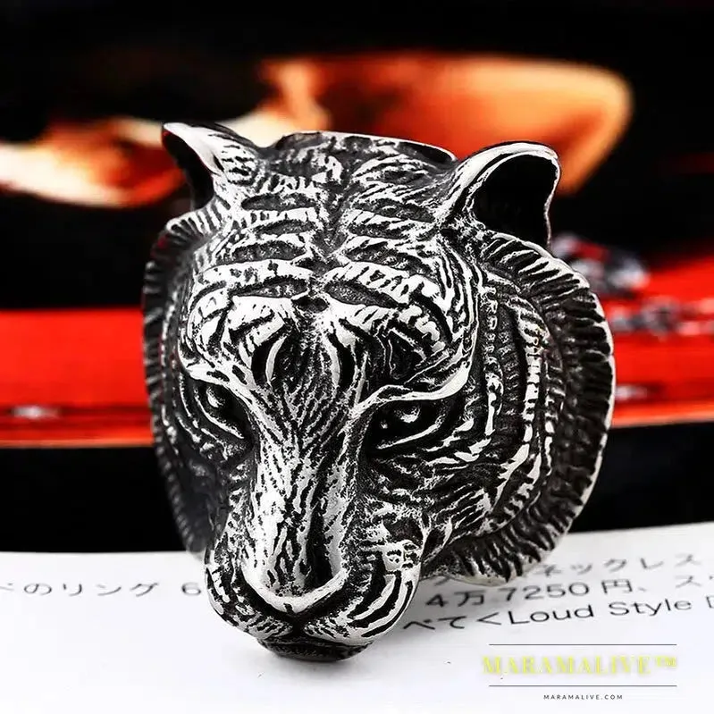 3D Gold color Tiger Head Unique Animal Ring For Man Biker Punk jewelry accessories Boyfriend gift