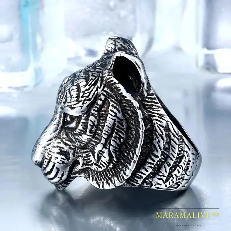 3D Gold color Tiger Head Unique Animal Ring For Man Biker Punk jewelry accessories Boyfriend gift