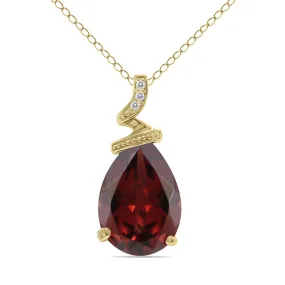 5 Carat Pear Shaped Garnet & Diamond Pendant In 10K Yellow Gold