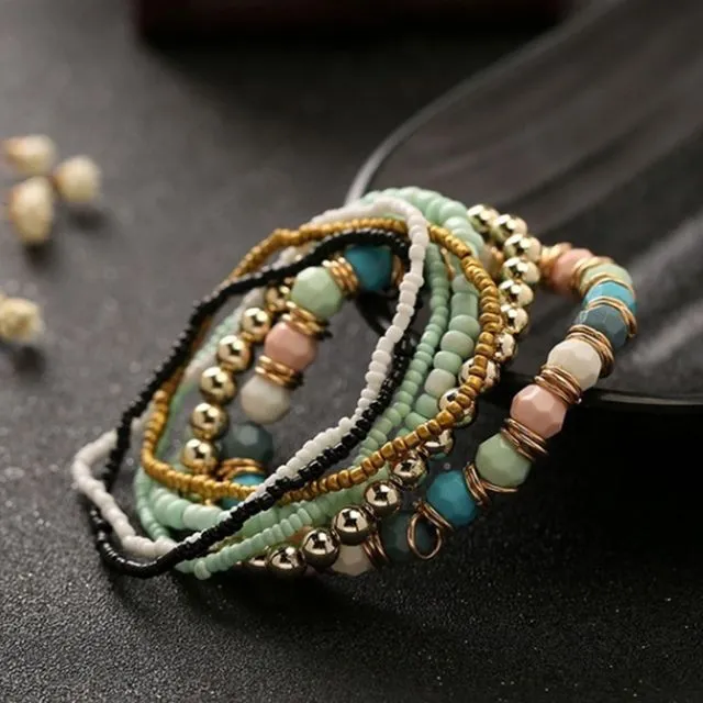 7 Piece Set Bohemian Multi-layer Beaded Jewelry