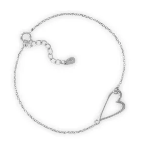 7"   1" Rhodium Plated Sideways Heart Bracelet