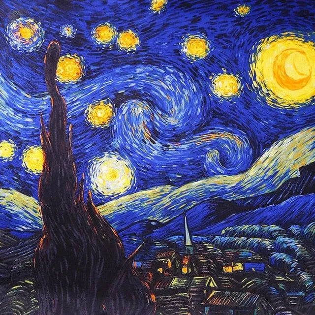 90*90CM 100% Real Silk Square Scarf  Van Gogh Classic Oil Paiting Scarf Starry Night and More