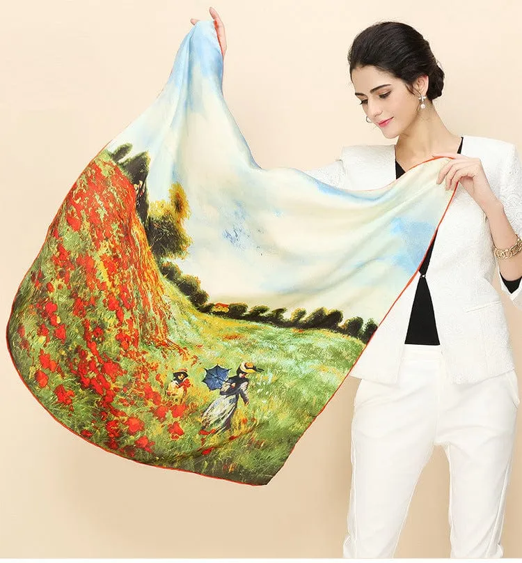 90*90CM 100% Real Silk Square Scarf  Van Gogh Classic Oil Paiting Scarf Starry Night and More