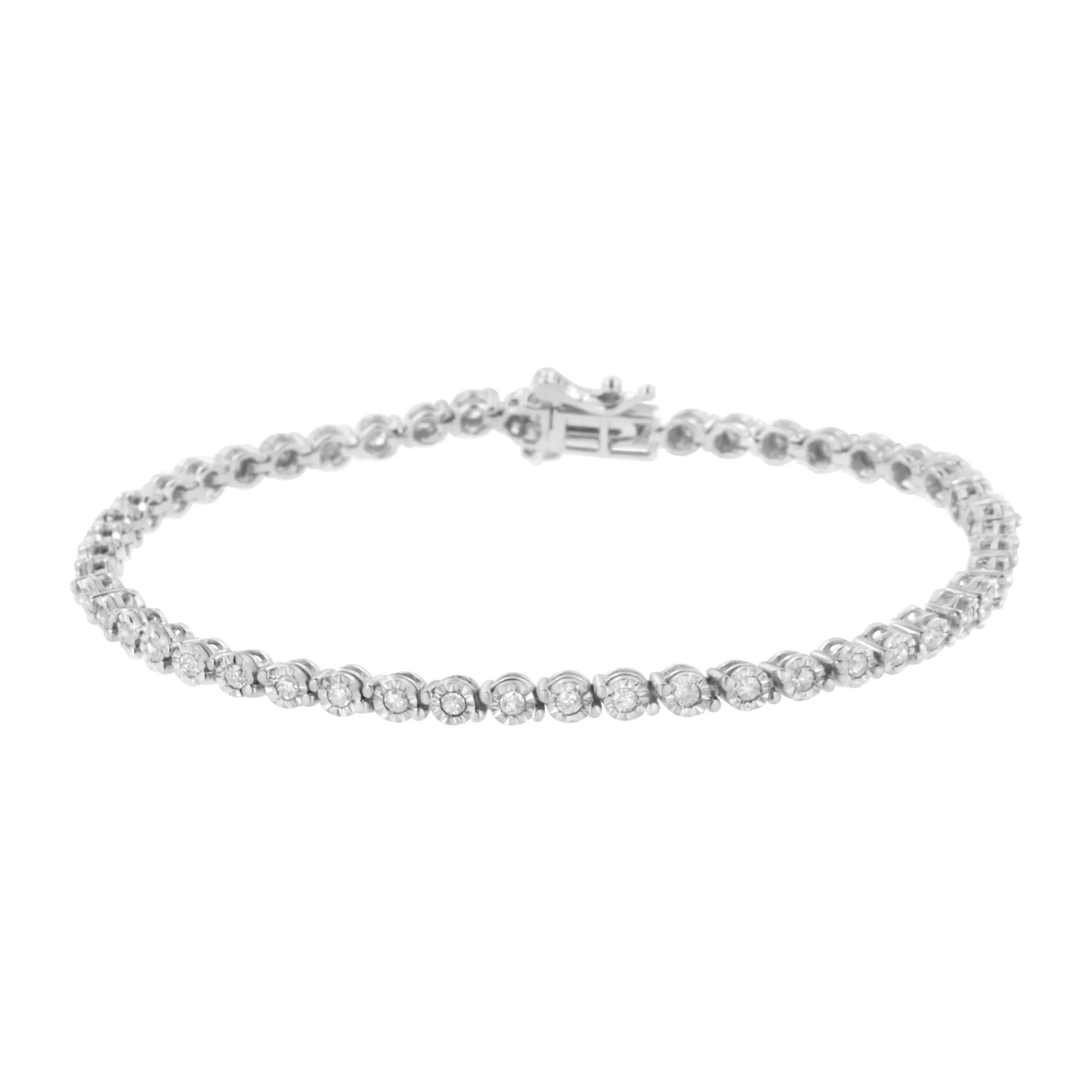 .925 Sterling Silver 1.0 Cttw Bezel-Set Round-cut Diamond Link Bracelet (I-J Color, I3 Clarity) - 7.25"