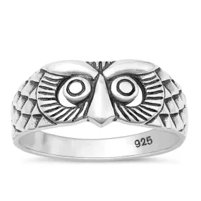 925 Sterling Silver Owl Face Ring.