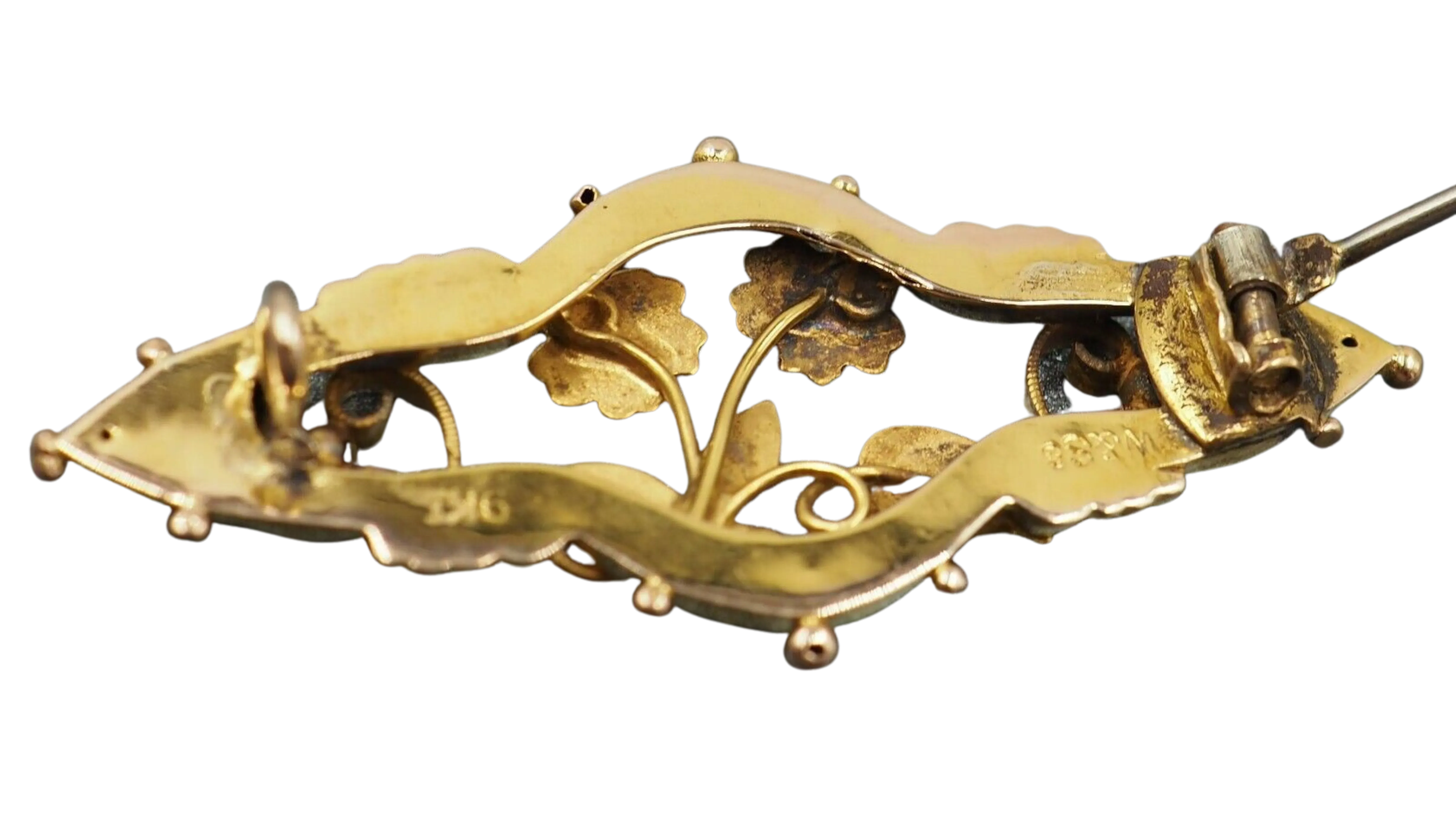 9ct Yellow Gold Flower & Leaf Brooch