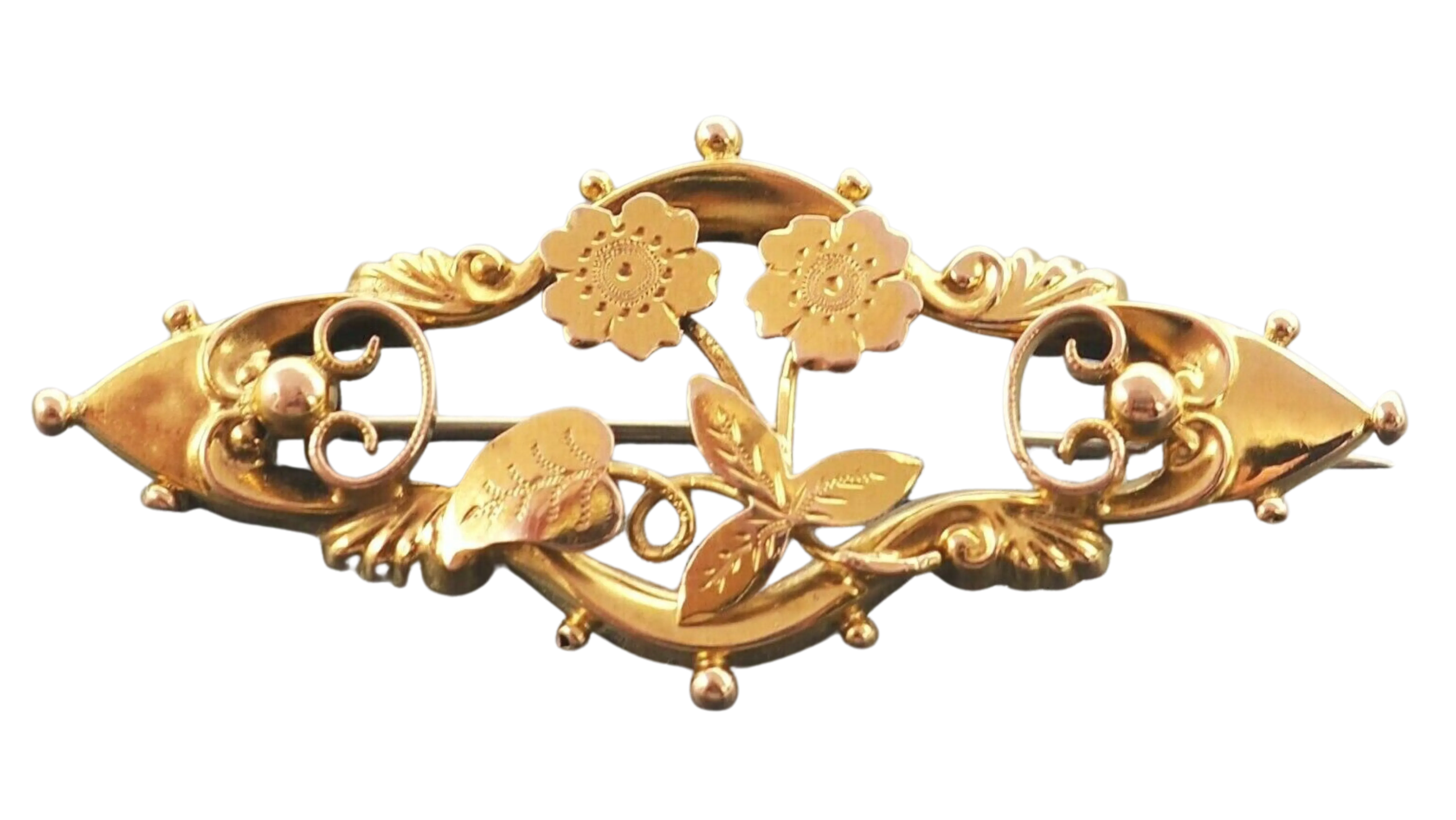 9ct Yellow Gold Flower & Leaf Brooch