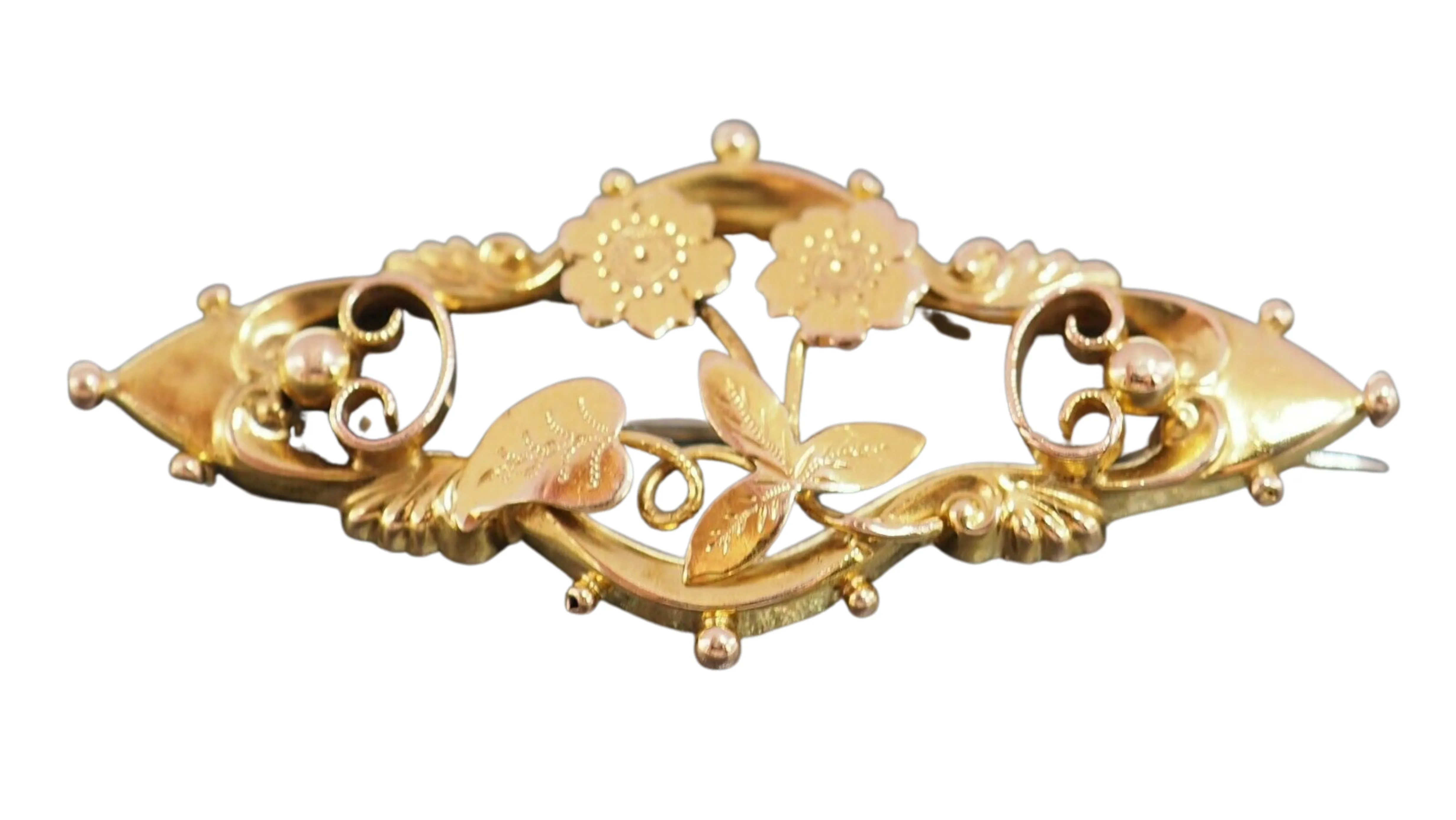 9ct Yellow Gold Flower & Leaf Brooch