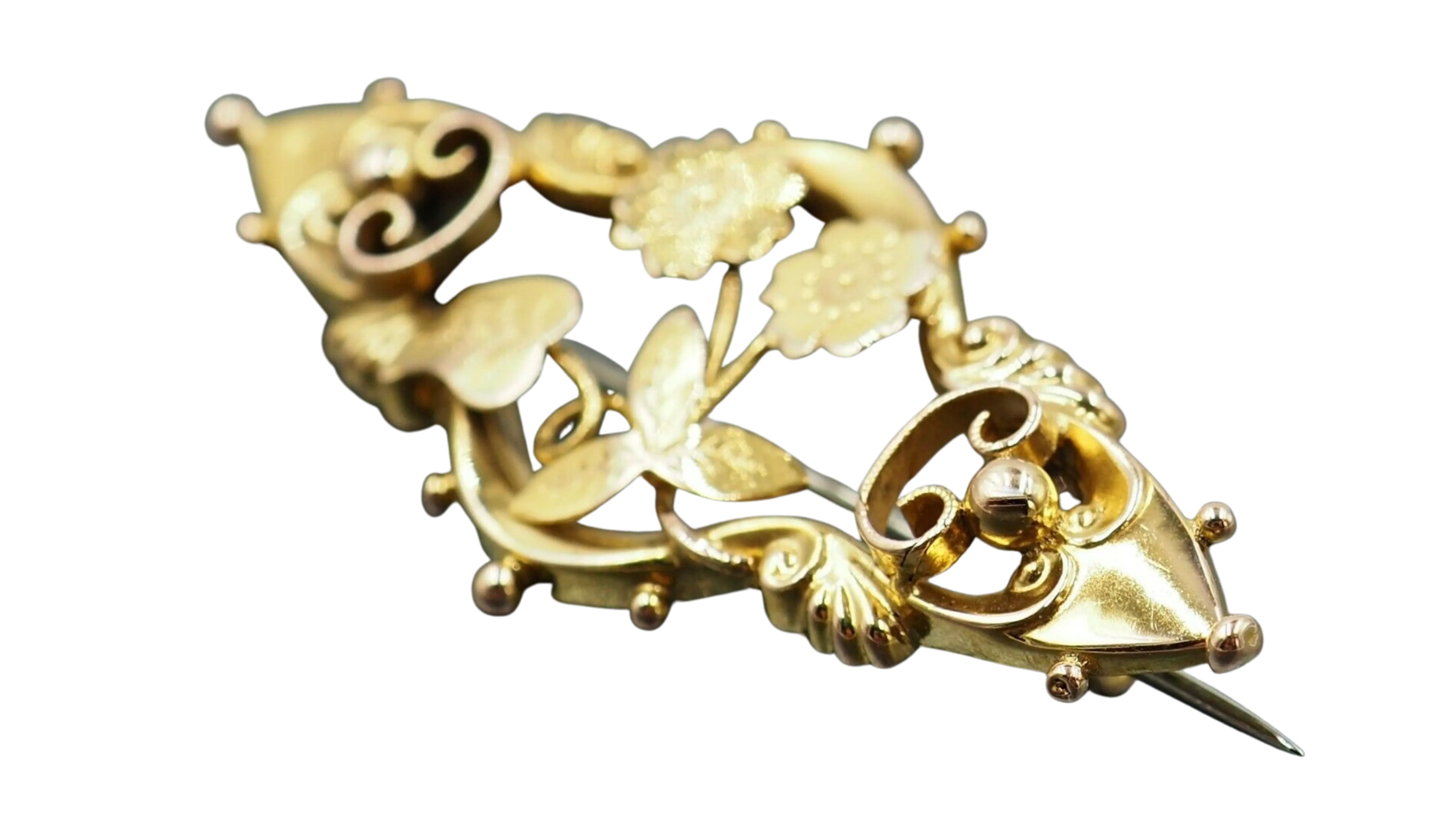 9ct Yellow Gold Flower & Leaf Brooch