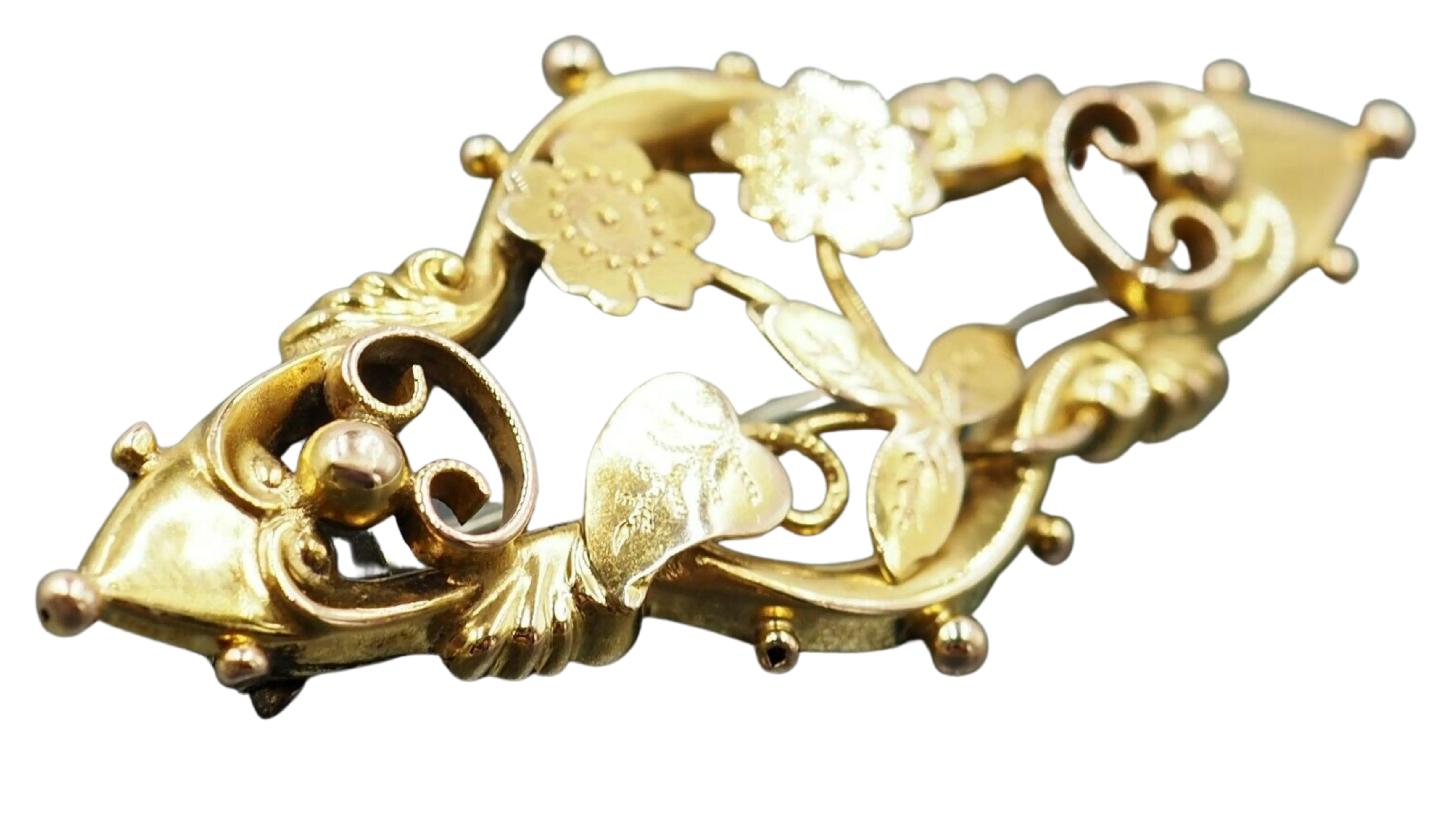 9ct Yellow Gold Flower & Leaf Brooch