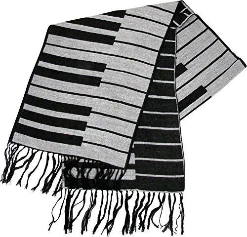 A- Music Scarf Keyboard Black & White Cashmere Like 12" X 72", Style#34690