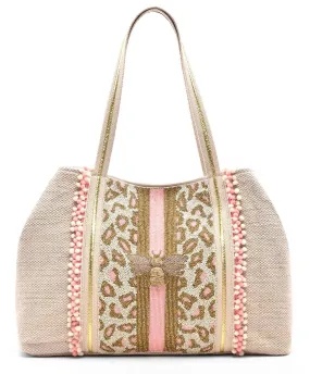 AB22472 Laurie Bee and Leopard Beaded Tote