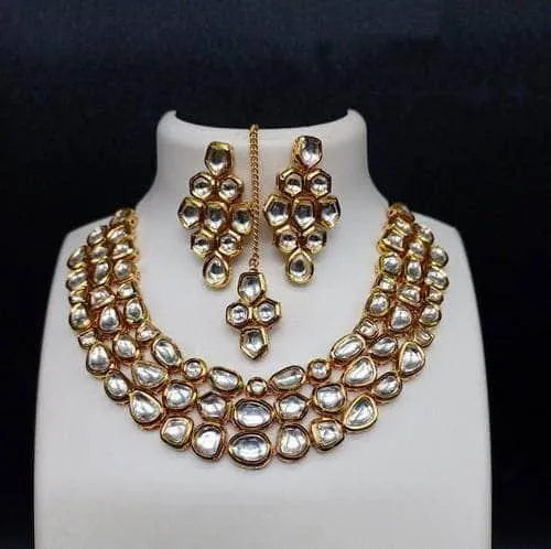 Abstract Neck Fitted Kundan Necklace Set