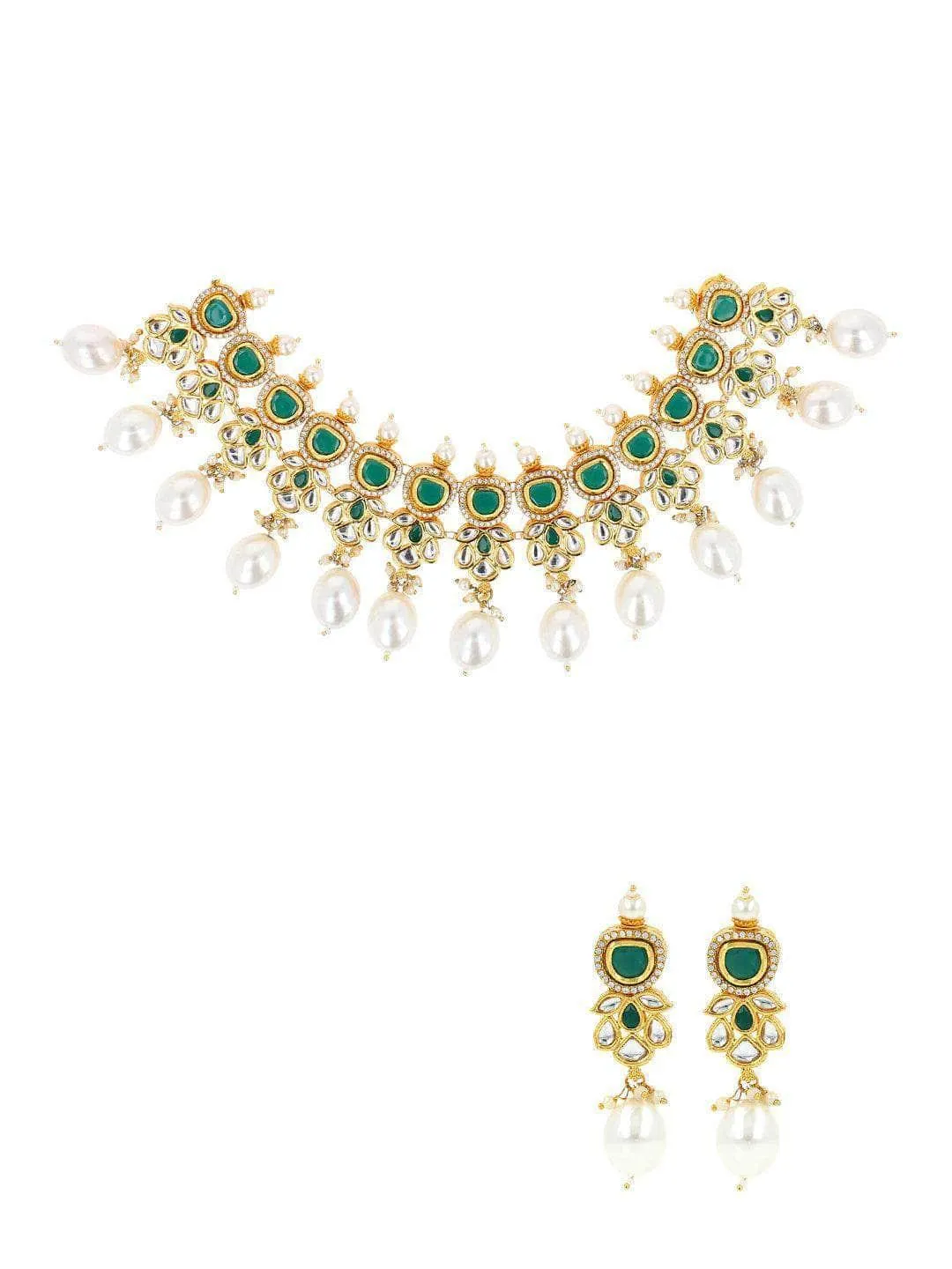 Ad Kundan Drop Pearls Necklace Set