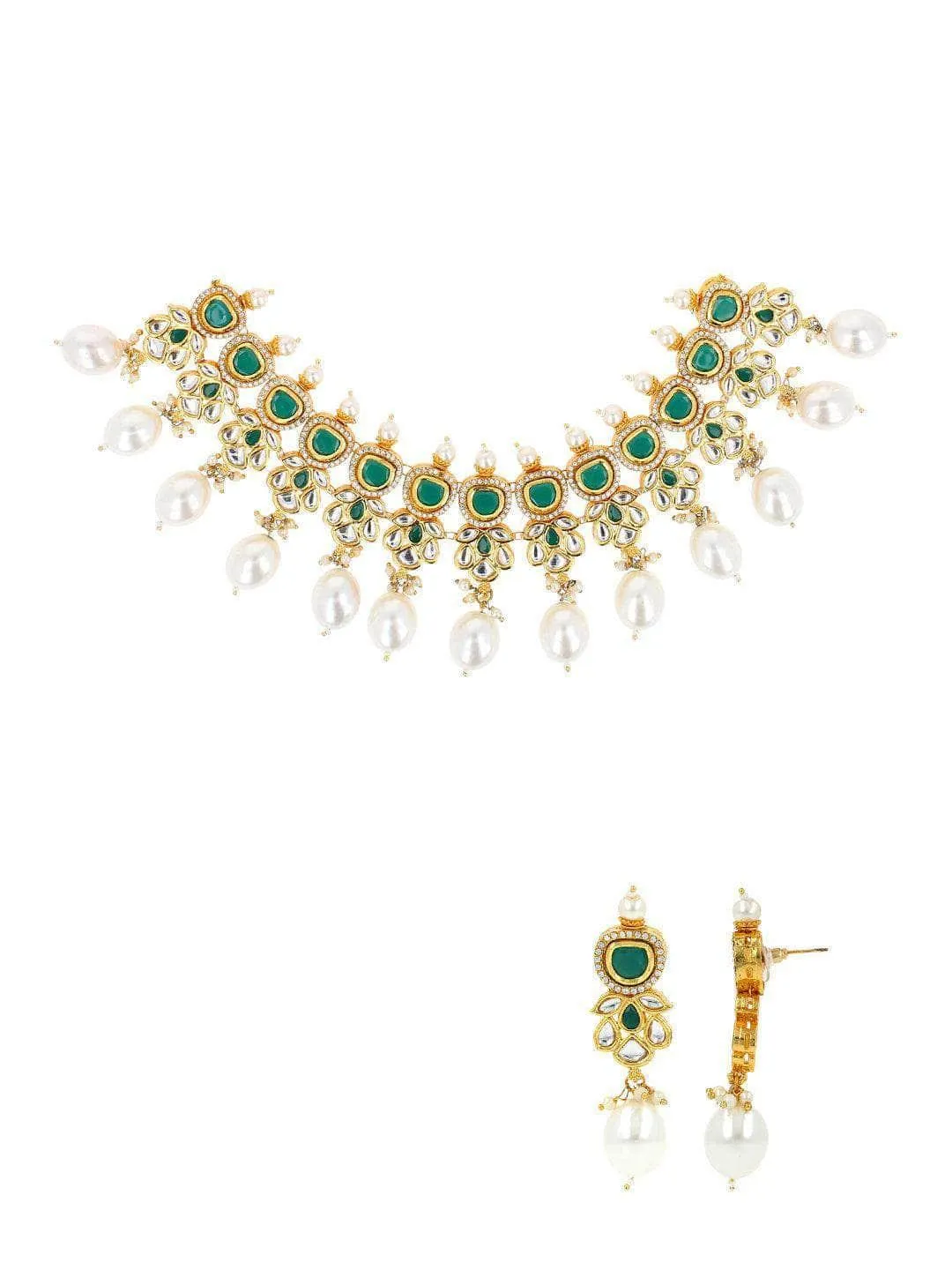 Ad Kundan Drop Pearls Necklace Set